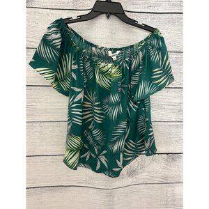 BB Dakota Tropical Leaf Print Off-Shoulder Blouse Size M